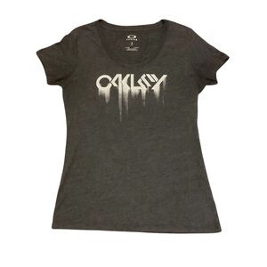 OAKLEY GRAY SHORT SLEEVE T-SHIRT WITH SPELL OUT GRAPHIC/ Size S